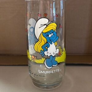 Smurfette Cartoon Collectible Glass - Blue & Yellow Design